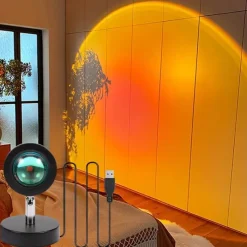 Sunset Projector Lamp, USB Powered Rainbow Sunset Atmosphere Lamp, 180 Degrees Rotation for Living Room Bedroom Bedside Lamp