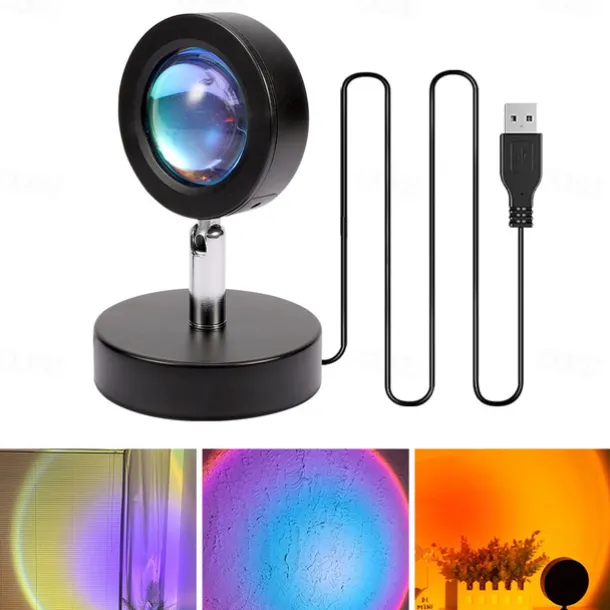 Sunset Projector Lamp, USB Powered Rainbow Sunset Atmosphere Lamp, 180 Degrees Rotation for Living Room Bedroom Bedside Lamp