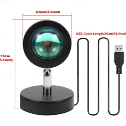 Sunset Projector Lamp, USB Powered Rainbow Sunset Atmosphere Lamp, 180 Degrees Rotation for Living Room Bedroom Bedside Lamp