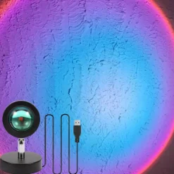 Sunset Projector Lamp, USB Powered Rainbow Sunset Atmosphere Lamp, 180 Degrees Rotation for Living Room Bedroom Bedside Lamp