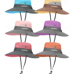 Sunshade Hat UV Protection Wide Brim Beach Cap Foldable Ponytail Bucket Fishing Hat Beach Cap for Fishing Hiking Gardening Outdoor