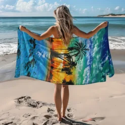 Sunshine and Beach Beach Towel Premium Quality Ultra Soft Absorbent Lightweight Durable Quick Drying Vibrant Design Perfect for Beach Pool Sunbathing Travel Summer Accessory Comfortable and Stylish