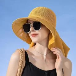 Super Wide Brim Sun Hats for Women UV Protection Beach with Neck Flap Packable Bucket Hat Sun Wraps Outdoor