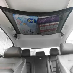 SUV Car Ceiling Storage Net Pocket Double-Layer Mesh Car Roof Bag Interior Cargo Net Breathable Mesh Bag Auto Stowing Tidying Travel Long Trip Camping Interior Accessories