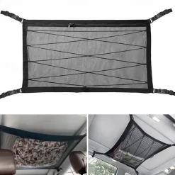 SUV Car Ceiling Storage Net Pocket Double-Layer Mesh Car Roof Bag Interior Cargo Net Breathable Mesh Bag Auto Stowing Tidying Travel Long Trip Camping Interior Accessories
