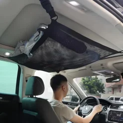 SUV Car Ceiling Storage Net Pocket Double-Layer Mesh Car Roof Bag Interior Cargo Net Breathable Mesh Bag Auto Stowing Tidying Travel Long Trip Camping Interior Accessories