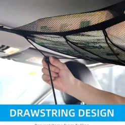 SUV Car Ceiling Storage Net Pocket Double-Layer Mesh Car Roof Bag Interior Cargo Net Breathable Mesh Bag Auto Stowing Tidying Travel Long Trip Camping Interior Accessories
