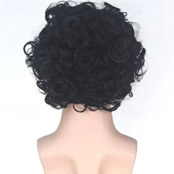 Sweeney Todd Cosplay Wigs for Men Short Bob Curly Synthetic Wig White Highlight Black Color Hair Natural Hairline Heat Resistant Fiber Wigs for Boy Party Halloween Wigs