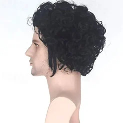 Sweeney Todd Cosplay Wigs for Men Short Bob Curly Synthetic Wig White Highlight Black Color Hair Natural Hairline Heat Resistant Fiber Wigs for Boy Party Halloween Wigs