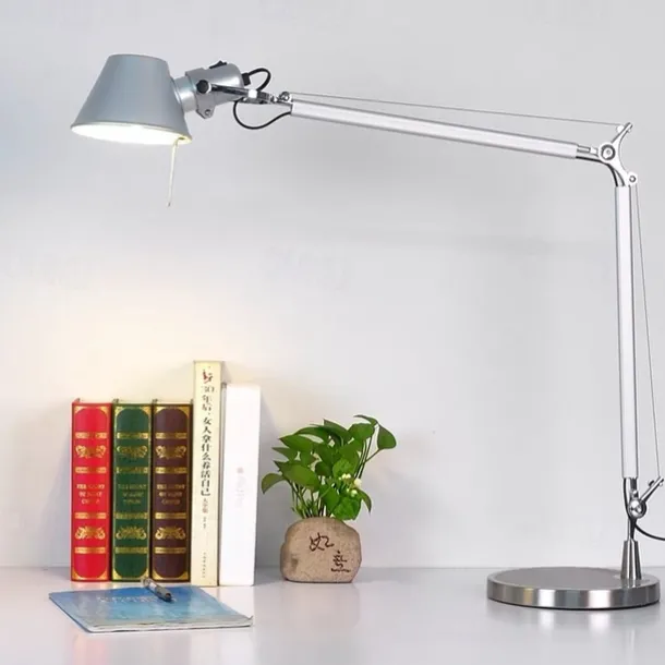 Swing Arm Table lamp LED Silver Table lamp for Desktop Aluminium E27 Flexible Adjustable Eye Care Study Office Table lamp