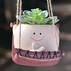 Swing Face Planter Pot Hanging Resin Flower Head Planters for Indoor and Outdoor Plants, Succulent Pots for String of Pearls Plant - Ideal Gifts