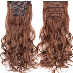 Synthetic Hair Curly Clip In Wig Extension 16 Clips In Hair Extension Hair Pieces Fake Hair Extension Synthetic 49 Colors