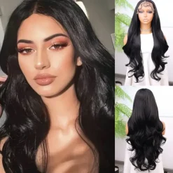 Synthetic Lace Wig Body Wave Style 30 inch Black Middle Part 13x6 Lace Front Wig Women's Wig Black