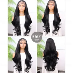 Synthetic Lace Wig Body Wave Style 30 inch Black Middle Part 13x6 Lace Front Wig Women's Wig Black