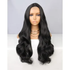 Synthetic Lace Wig Deep Wave Style 26 inch Black Middle Part U Part Wig Women Wig Black Halloween Wigs