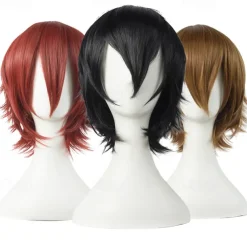 Synthetic Short Wigs For Women White Purple Blue Blonde Yellow Black Red Cosplay Wig Female High Temperature Fiber Halloween Wigs