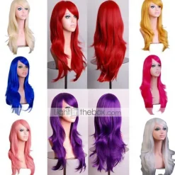 Synthetic Wig Body Wave Asymmetrical Wig Long Light Blonde Watermelon Red Brown Pink Green Synthetic Hair 27 inch Women's Red Brown Halloween Wigs