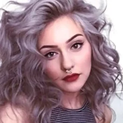 Synthetic Wig Curly Asymmetrical Machine Made Wig Medium Length Grey Ombre Blue Synthetic Hair 16 inch Women's Mixed Color / Engagement Party / Bridal Shower / Honeymoon Christmas Party Wigs