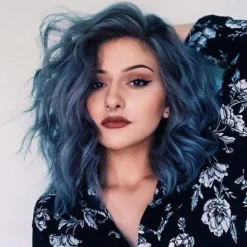 Synthetic Wig Curly Asymmetrical Machine Made Wig Medium Length Grey Ombre Blue Synthetic Hair 16 inch Women's Mixed Color / Engagement Party / Bridal Shower / Honeymoon Christmas Party Wigs