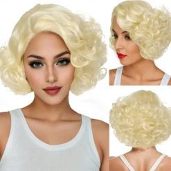 Synthetic Wig Curly Wavy Asymmetrical Neat Bang Machine Made Wig 12 inch A1 Synthetic Hair Women's Classic Comfortable Color Gradient Blonde Halloween Wigs