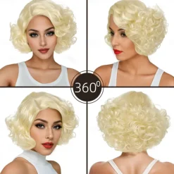 Synthetic Wig Curly Wavy Asymmetrical Neat Bang Machine Made Wig 12 inch A1 Synthetic Hair Women's Classic Comfortable Color Gradient Blonde Halloween Wigs