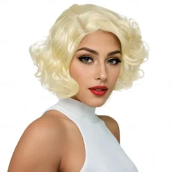 Synthetic Wig Curly Wavy Asymmetrical Neat Bang Machine Made Wig 12 inch A1 Synthetic Hair Women's Classic Comfortable Color Gradient Blonde Halloween Wigs