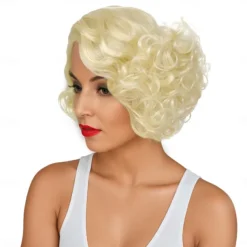 Synthetic Wig Curly Wavy Asymmetrical Neat Bang Machine Made Wig 12 inch A1 Synthetic Hair Women's Classic Comfortable Color Gradient Blonde Halloween Wigs