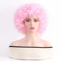 Synthetic Wig Curly With Bangs Machine Made Wig Short White Yellow Red Blue Orange Synthetic Hair Women's Pink Red Blue