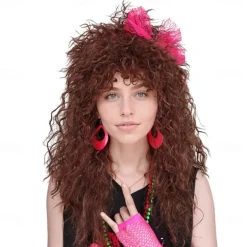 Synthetic Wig Curly With Bangs Machine Made Wig Long A1 Synthetic Hair Women's Cosplay Soft Party Dark Brown Halloween Wigs