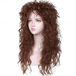 Synthetic Wig Curly With Bangs Machine Made Wig Long A1 Synthetic Hair Women's Cosplay Soft Party Dark Brown Halloween Wigs