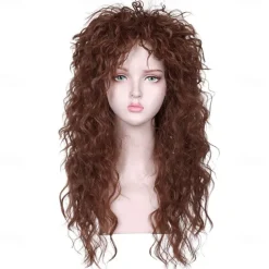 Synthetic Wig Curly With Bangs Machine Made Wig Long A1 Synthetic Hair Women's Cosplay Soft Party Dark Brown Halloween Wigs