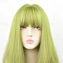 Synthetic Wig Deep Wave Neat Bang Wig Pink Medium Length Mint Green Black Pink Synthetic Hair Women's Cosplay Party Fashion Pink Black Halloween Wigs