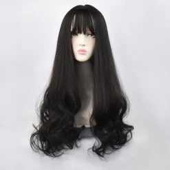 Synthetic Wig Deep Wave Neat Bang Wig Pink Medium Length Mint Green Black Pink Synthetic Hair Women's Cosplay Party Fashion Pink Black Halloween Wigs