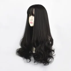 Synthetic Wig Deep Wave Neat Bang Wig Pink Medium Length Mint Green Black Pink Synthetic Hair Women's Cosplay Party Fashion Pink Black Halloween Wigs