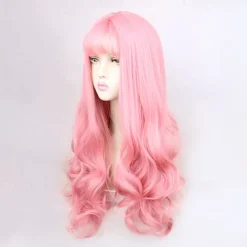 Synthetic Wig Deep Wave Neat Bang Wig Pink Medium Length Mint Green Black Pink Synthetic Hair Women's Cosplay Party Fashion Pink Black Halloween Wigs