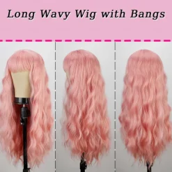 Synthetic Wig Middle Part Wig Long Auburn Red Green Pink Blonde Synthetic Hair Halloween Cosplay Party Wigs