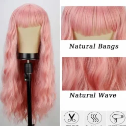 Synthetic Wig Middle Part Wig Long Auburn Red Green Pink Blonde Synthetic Hair Halloween Cosplay Party Wigs