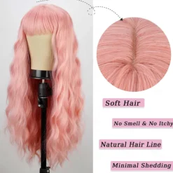 Synthetic Wig Middle Part Wig Long Auburn Red Green Pink Blonde Synthetic Hair Halloween Cosplay Party Wigs