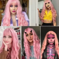 Synthetic Wig Middle Part Wig Long Auburn Red Green Pink Blonde Synthetic Hair Halloween Cosplay Party Wigs