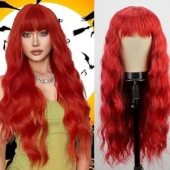 Synthetic Wig Middle Part Wig Long Auburn Red Green Pink Blonde Synthetic Hair Halloween Cosplay Party Wigs