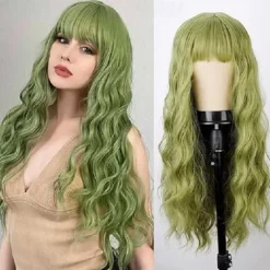 Synthetic Wig Middle Part Wig Long Auburn Red Green Pink Blonde Synthetic Hair Halloween Cosplay Party Wigs