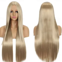 Synthetic Wig Straight Middle Part Machine Made Wig Long A1 A2 A3 A4 A5 Synthetic Hair Women's Cosplay Soft Party Blonde Pink Red Halloween Wigs