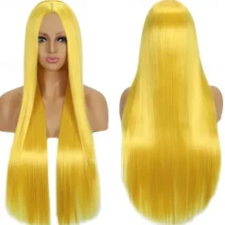 Synthetic Wig Straight Middle Part Machine Made Wig Long A1 A2 A3 A4 A5 Synthetic Hair Women's Cosplay Soft Party Blonde Pink Red Halloween Wigs