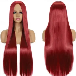 Synthetic Wig Straight Middle Part Machine Made Wig Long A1 A2 A3 A4 A5 Synthetic Hair Women's Cosplay Soft Party Blonde Pink Red Halloween Wigs