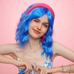 Synthetic Wig Uniforms Career Costumes Princess Curly Wavy Middle Part Layered Haircut Machine Made Wig 14 inch Royal Blue Synthetic Hair Women's Cosplay Party Fashion Blue