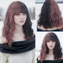 Synthetic Wig Wavy Curly Weave Layered Haircut With Bangs Machine Made Wig 16 inch A1 Synthetic Hair Women's Classic Comfortable Color Gradient Multi-color