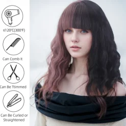 Synthetic Wig Wavy Curly Weave Layered Haircut With Bangs Machine Made Wig 16 inch A1 Synthetic Hair Women's Classic Comfortable Color Gradient Multi-color