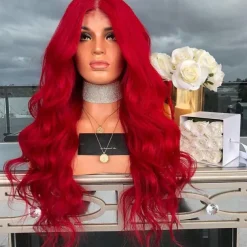 Synthetic Wig Wavy Wig Long Red Synthetic Hair Women's Red Wigs 26 inch Middle Part Wigs Halloween Wigs