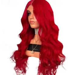 Synthetic Wig Wavy Wig Long Red Synthetic Hair Women's Red Wigs 26 inch Middle Part Wigs Halloween Wigs