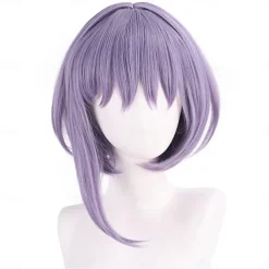 Synthetic Wig Yutenji Ruomai kinky Straight Natural Straight Asymmetrical Neat Bang Machine Made Wig 14 inch A1 Synthetic Hair Women's Fashionable Design Classic Comfortable Purple